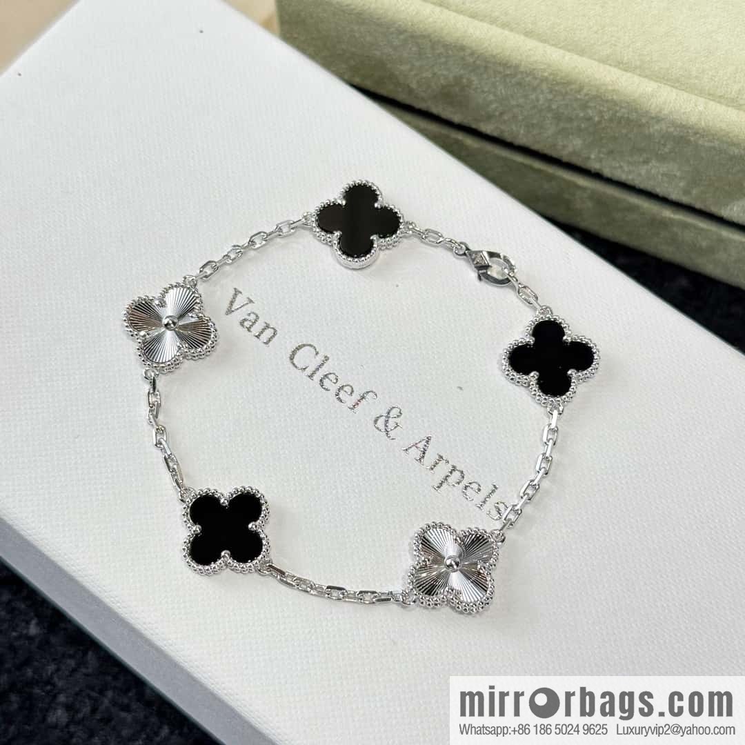 ❗️CNC version ❗️ ☀️ Van Cleef & Arpels spaced laser black agate four-leaf clover five-flower bracelet ☀
