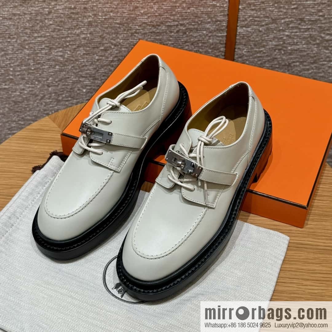HERMES 252 First Platform Oxford Shoes, Clay Beige/Clay beige/Calfskin
