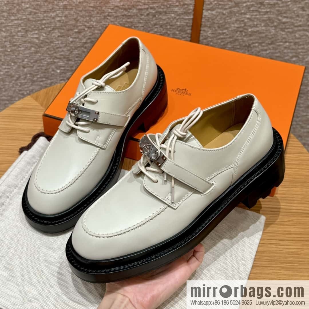 HERMES 252 First Platform Oxford Shoes, Clay Beige/Clay beige/Calfskin