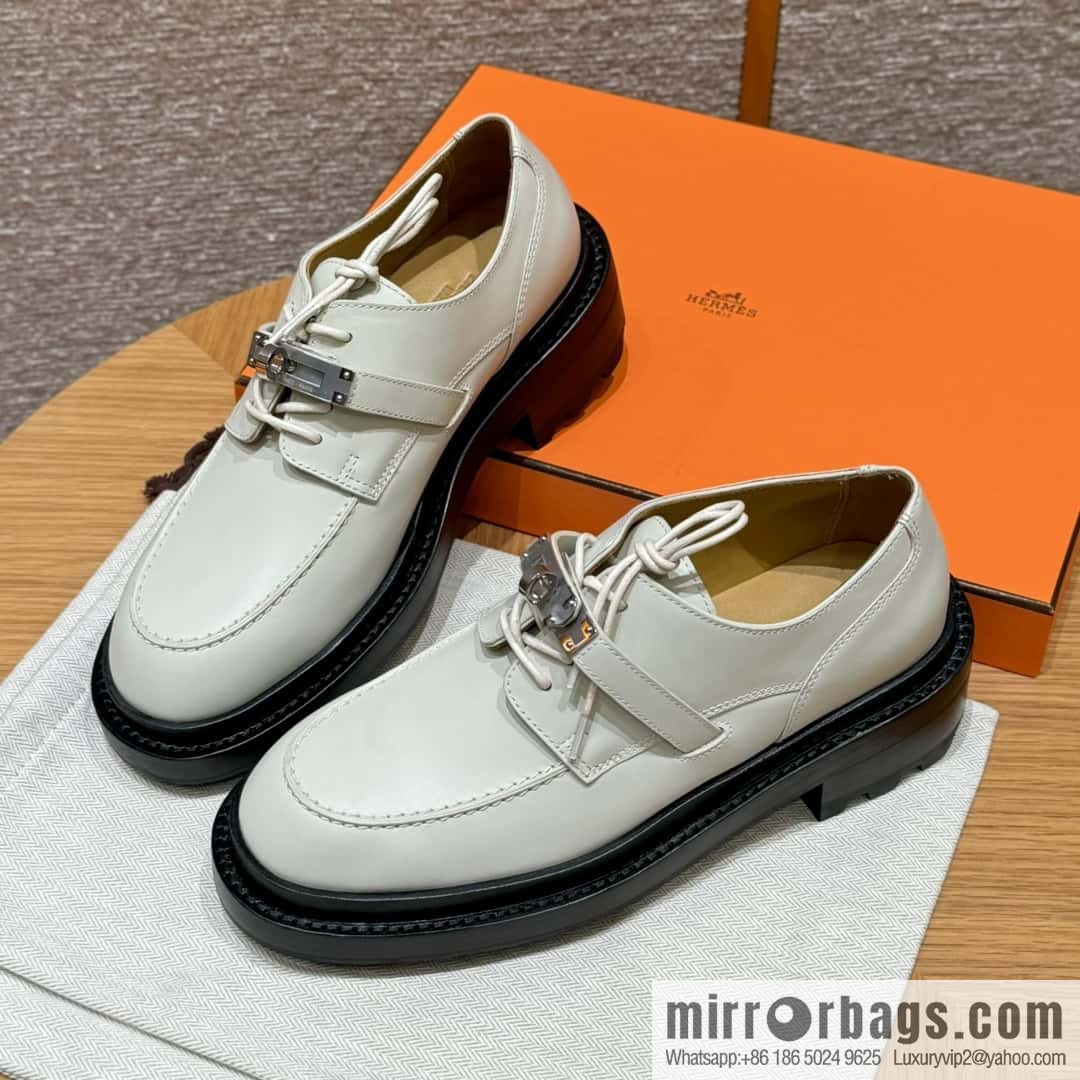 HERMES 252 First Platform Oxford Shoes, Clay Beige/Clay beige/Calfskin