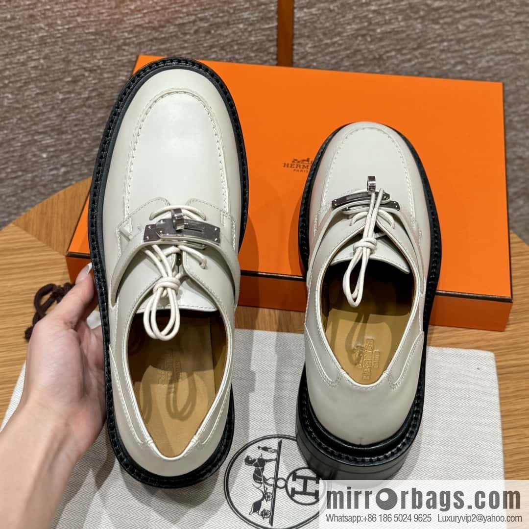 HERMES 252 First Platform Oxford Shoes, Clay Beige/Clay beige/Calfskin