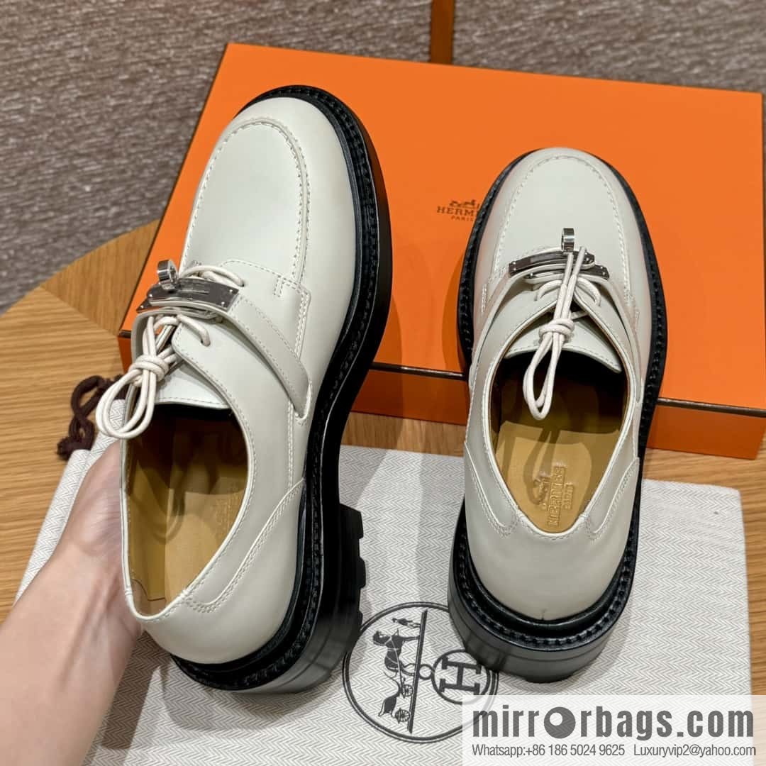 HERMES 252 First Platform Oxford Shoes, Clay Beige/Clay beige/Calfskin