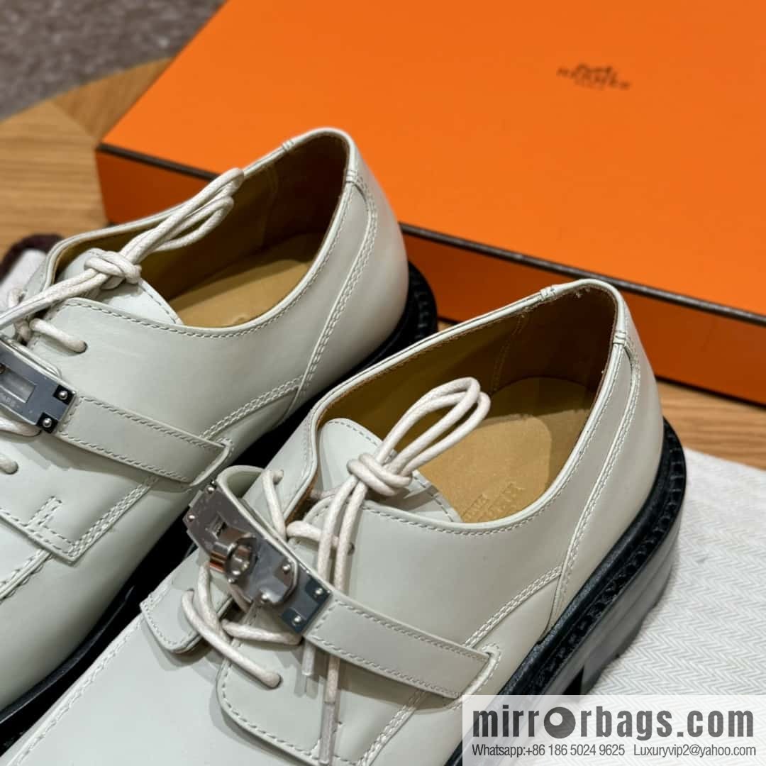 HERMES 252 First Platform Oxford Shoes, Clay Beige/Clay beige/Calfskin