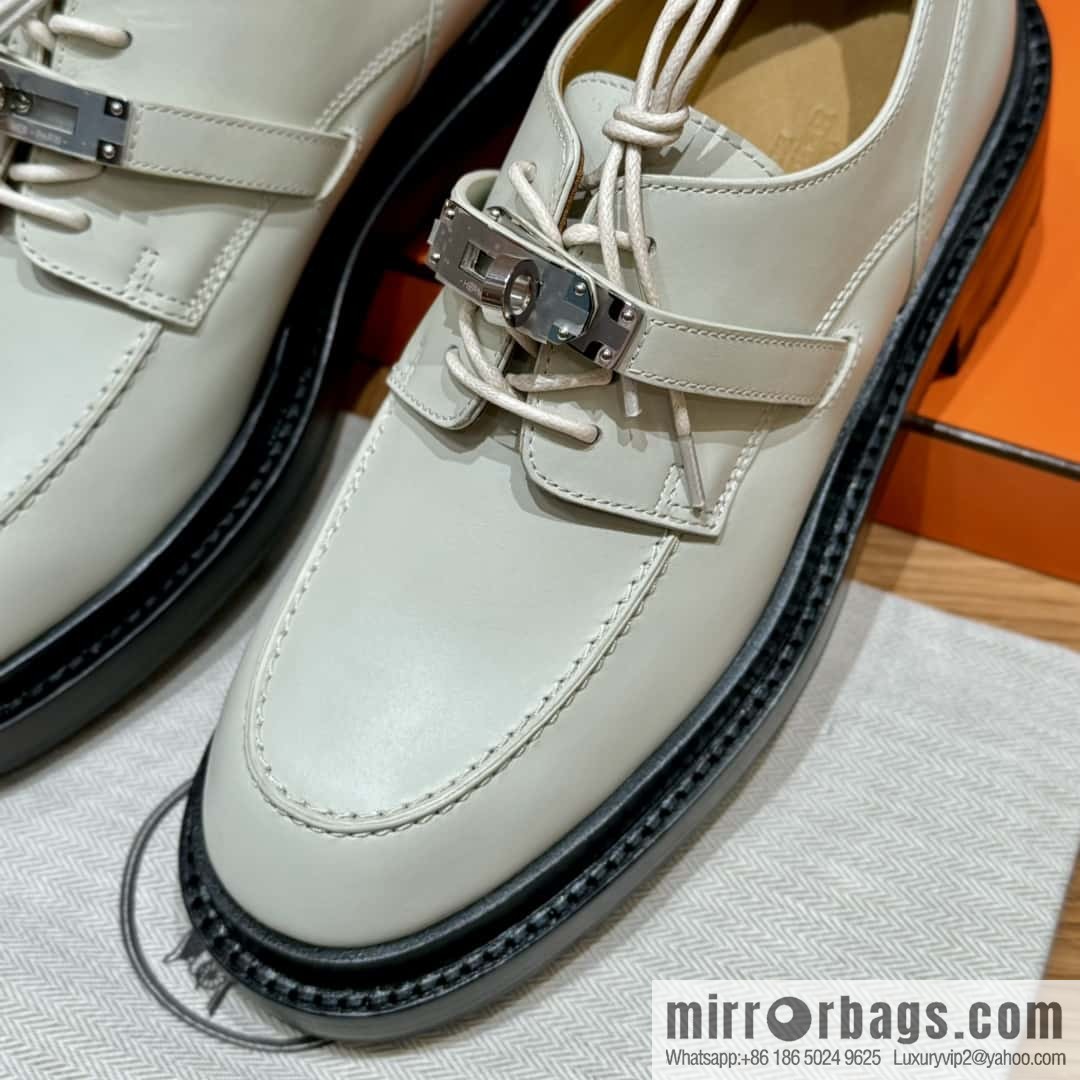 HERMES 252 First Platform Oxford Shoes, Clay Beige/Clay beige/Calfskin