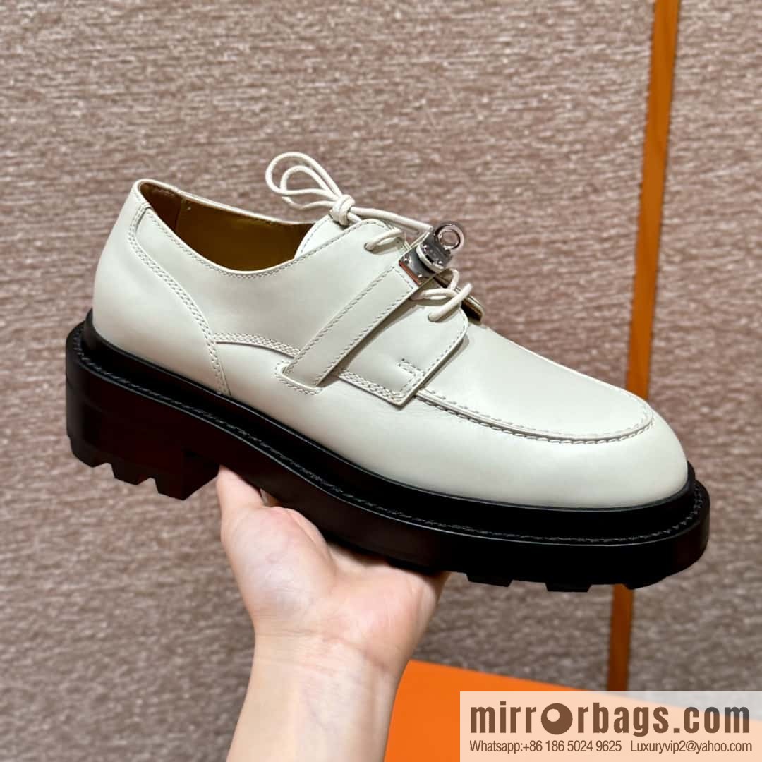 HERMES 252 First Platform Oxford Shoes, Clay Beige/Clay beige/Calfskin