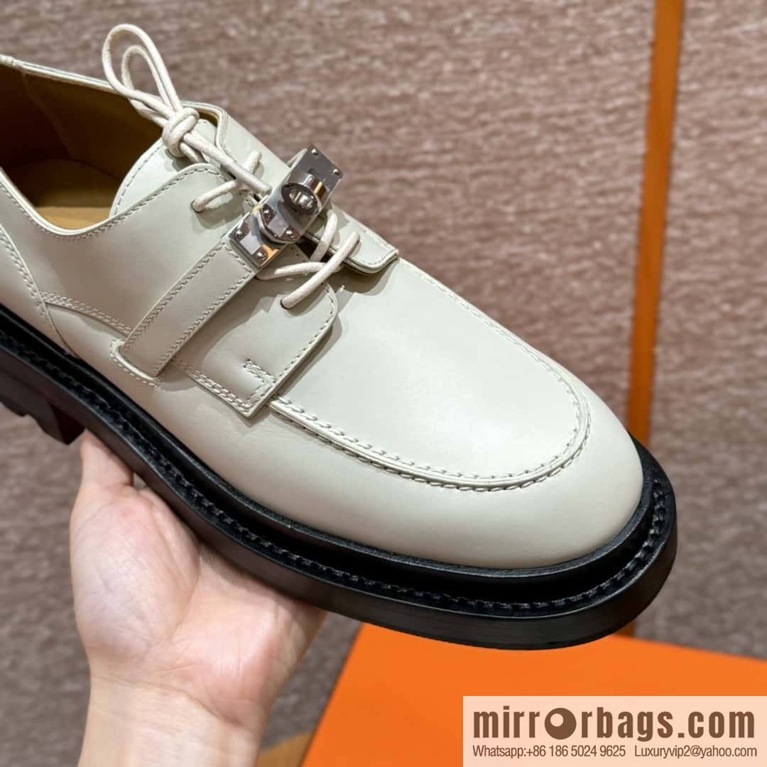 HERMES 252 First Platform Oxford Shoes, Clay Beige/Clay beige/Calfskin