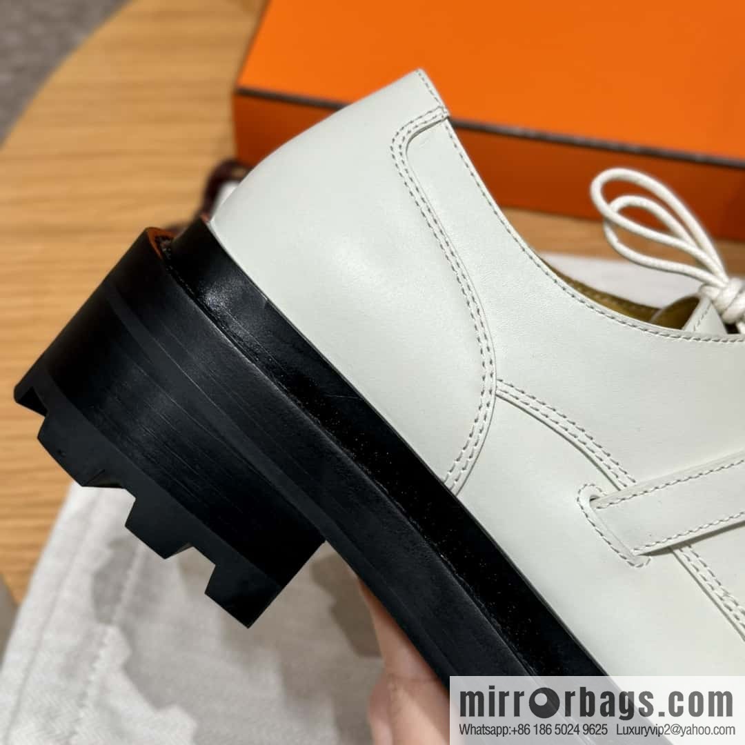 HERMES 252 First Platform Oxford Shoes, Clay Beige/Clay beige/Calfskin