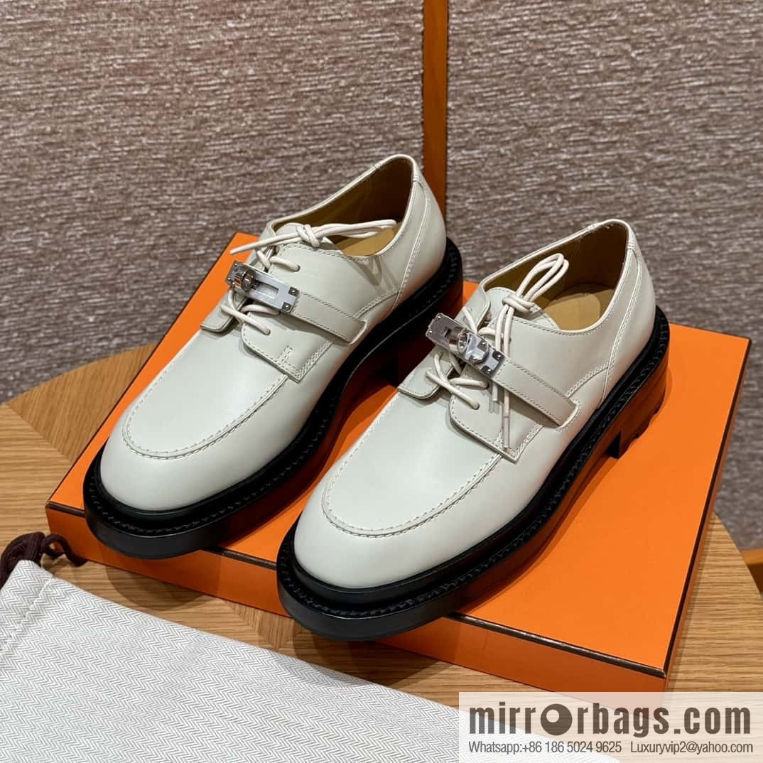 HERMES 252 First Platform Oxford Shoes, Clay Beige/Clay beige/Calfskin