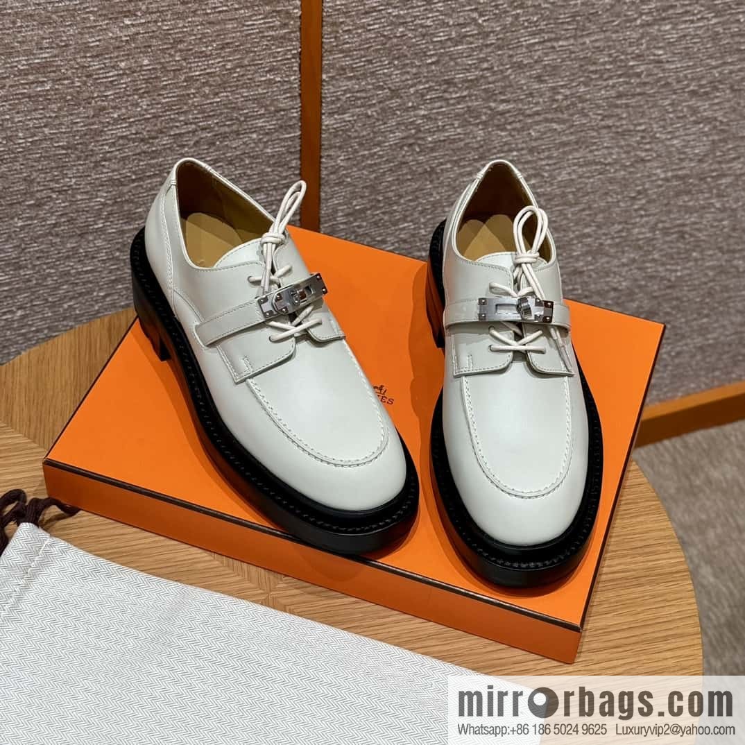 HERMES 252 First Platform Oxford Shoes, Clay Beige/Clay beige/Calfskin