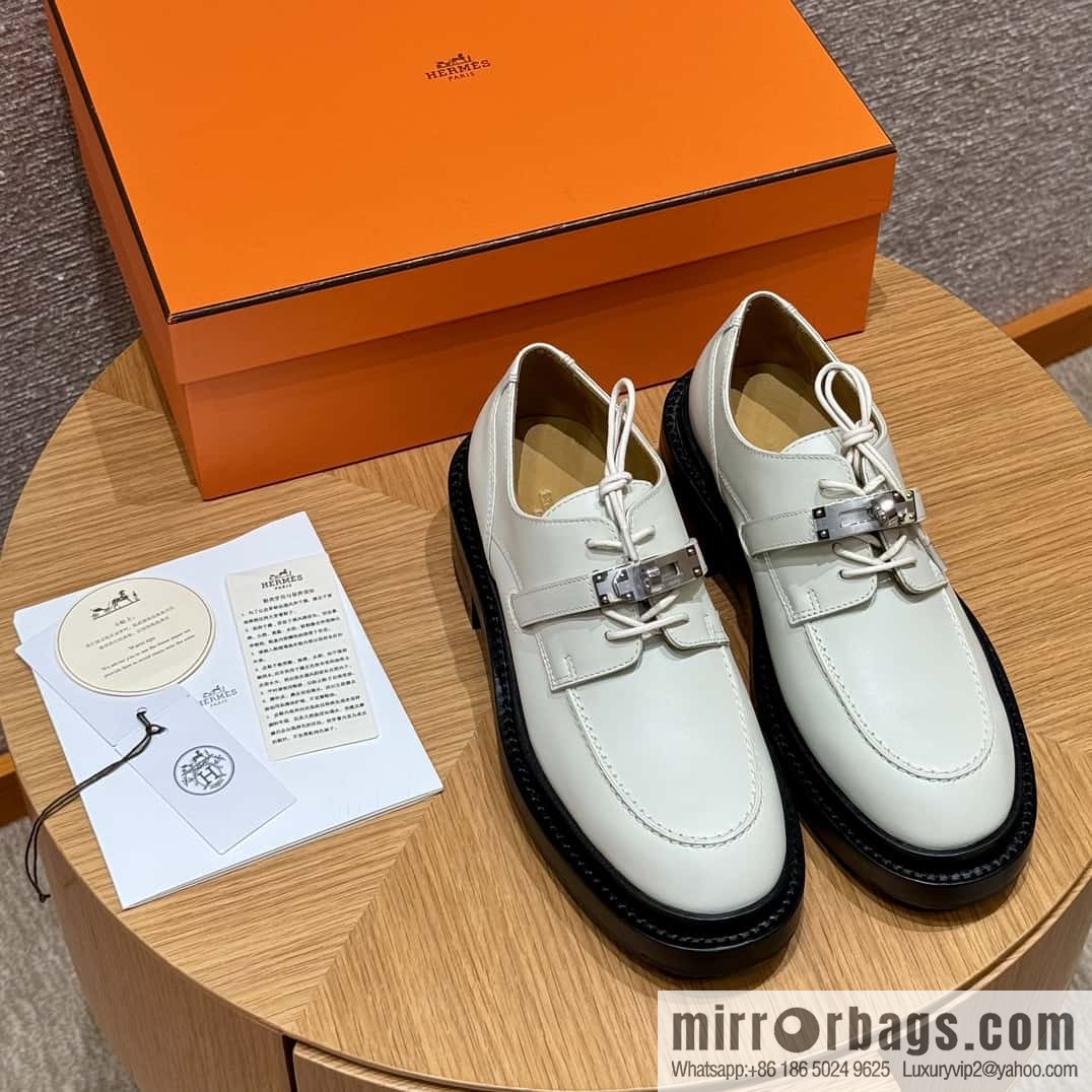 HERMES 252 First Platform Oxford Shoes, Clay Beige/Clay beige/Calfskin