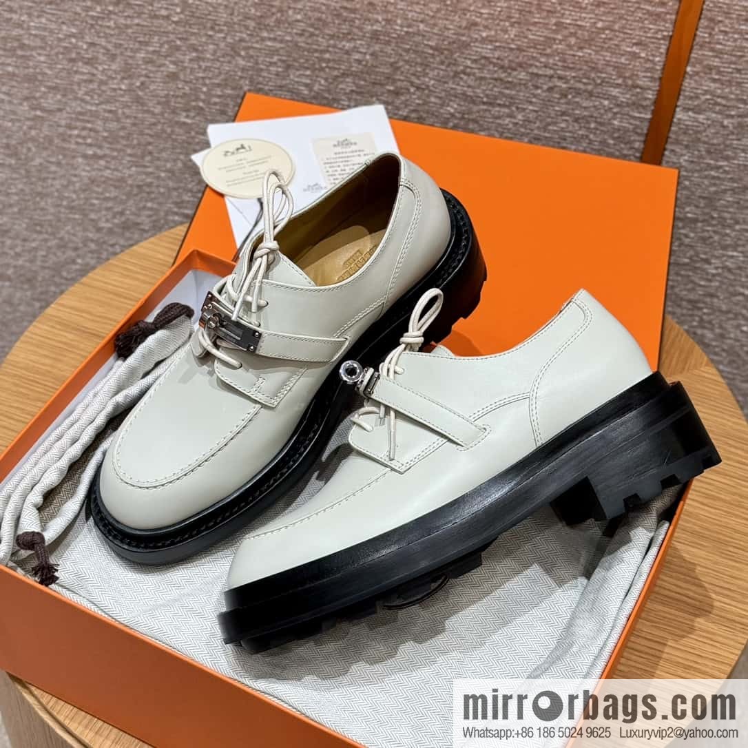 HERMES 252 First Platform Oxford Shoes, Clay Beige/Clay beige/Calfskin