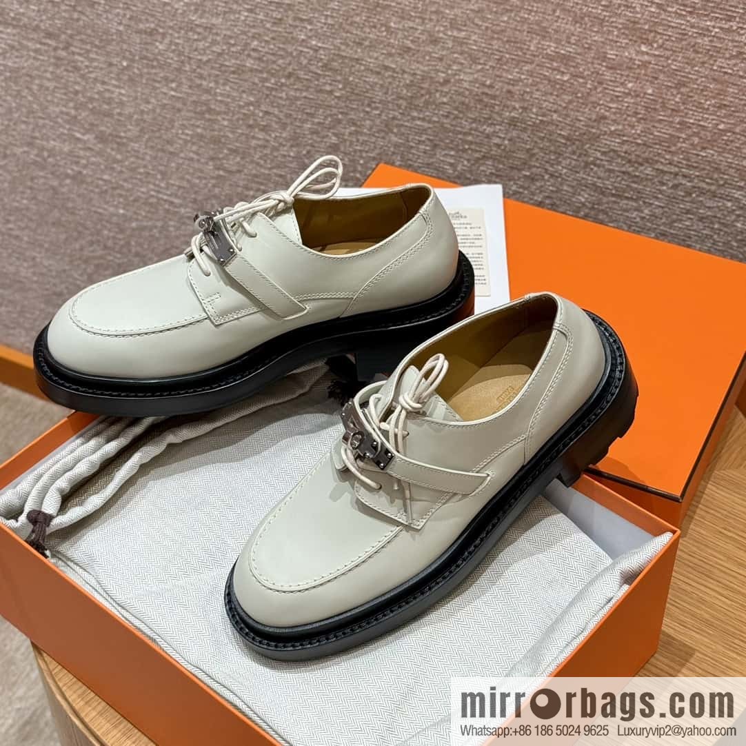 HERMES 252 First Platform Oxford Shoes, Clay Beige/Clay beige/Calfskin