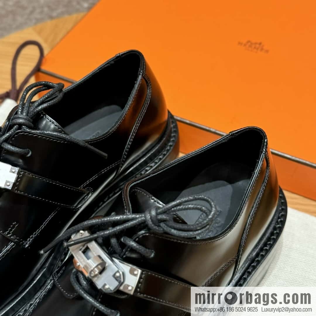 HERMES 252 First Platform Oxford Shoes, Black/89/Noir Calfskin/Calfskin