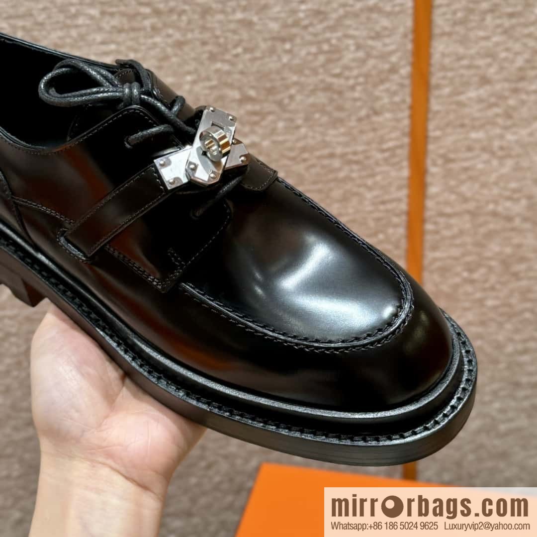 HERMES 252 First Platform Oxford Shoes, Black/89/Noir Calfskin/Calfskin