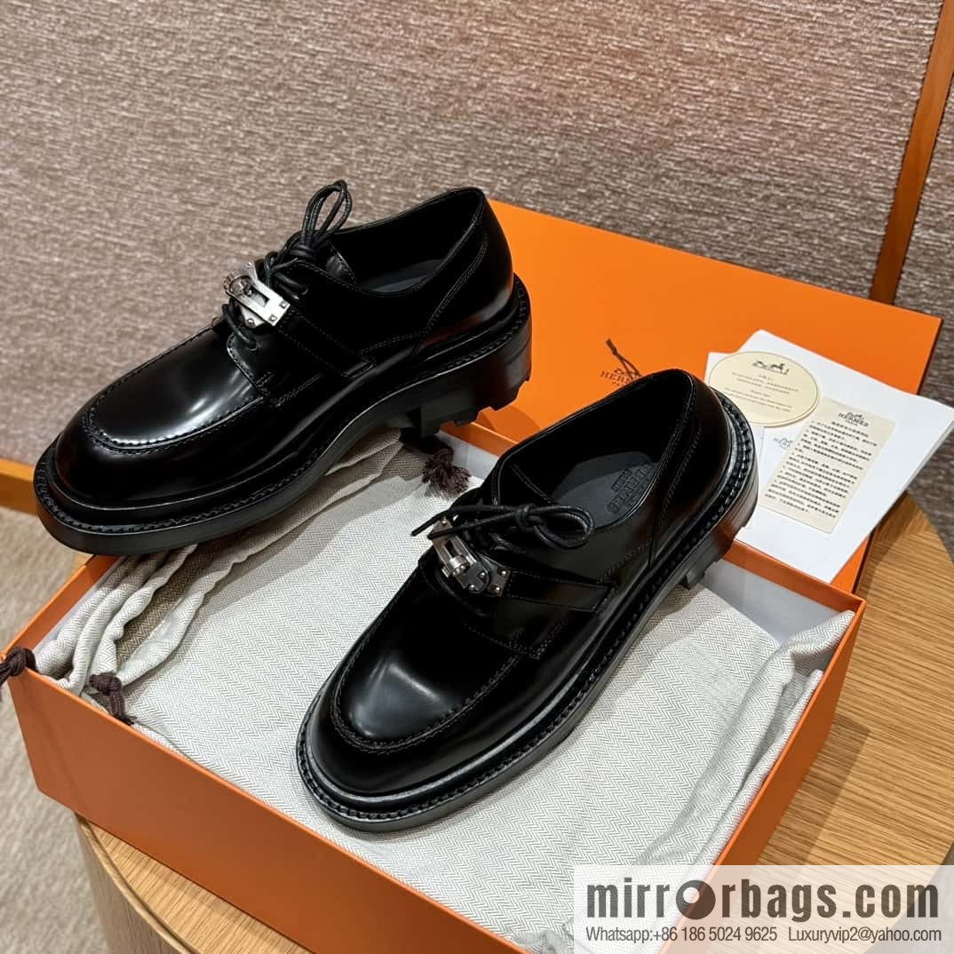 HERMES 252 First Platform Oxford Shoes, Black/89/Noir Calfskin/Calfskin