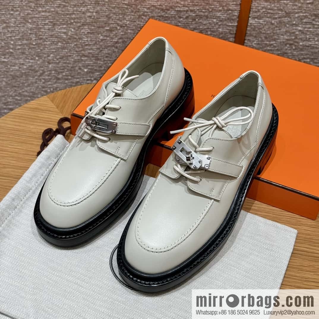 HERMES 252 First Platform Oxford Shoes, Clay Beige/Clay beige/Calfskin