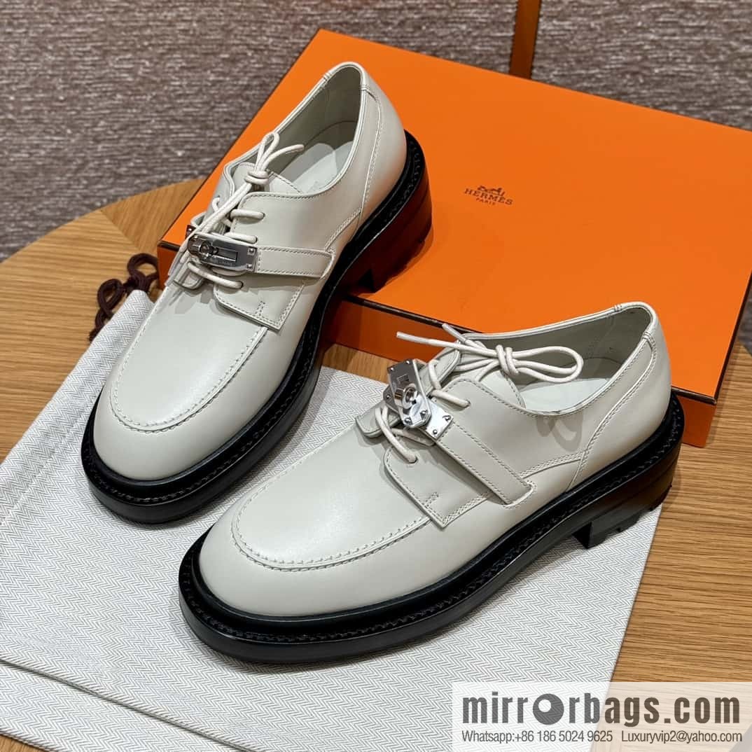 HERMES 252 First Platform Oxford Shoes, Clay Beige/Clay beige/Calfskin