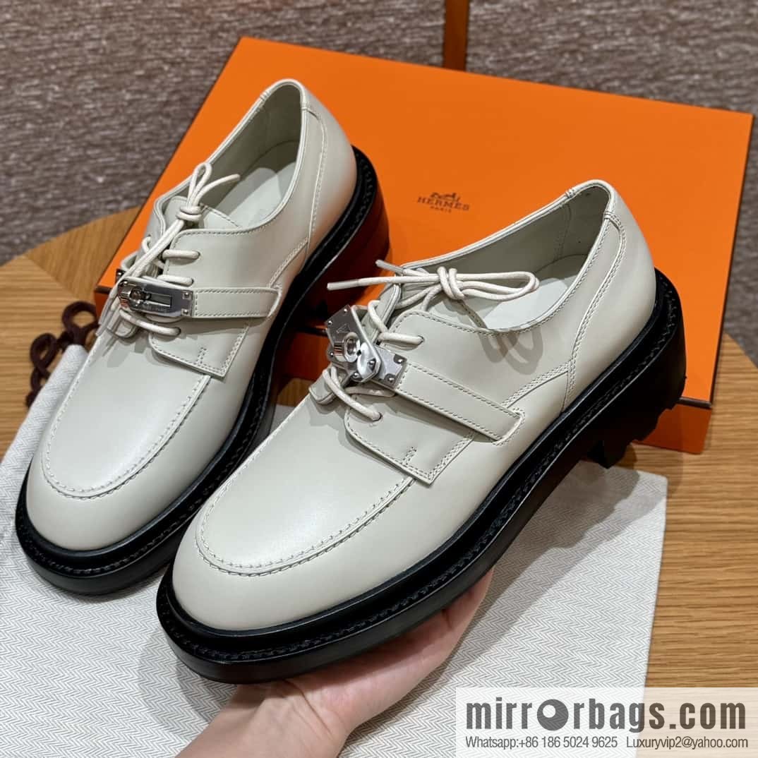 HERMES 252 First Platform Oxford Shoes, Clay Beige/Clay beige/Calfskin