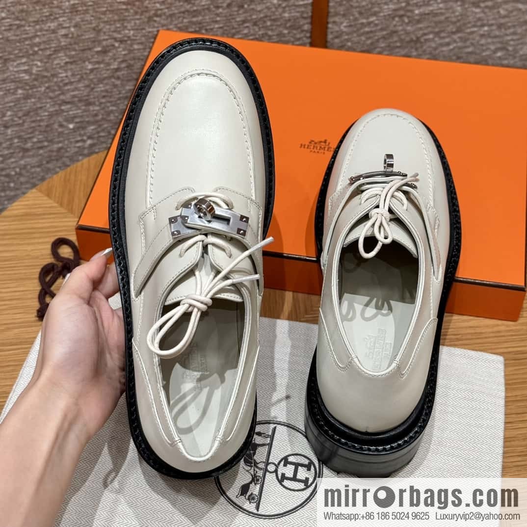 HERMES 252 First Platform Oxford Shoes, Clay Beige/Clay beige/Calfskin