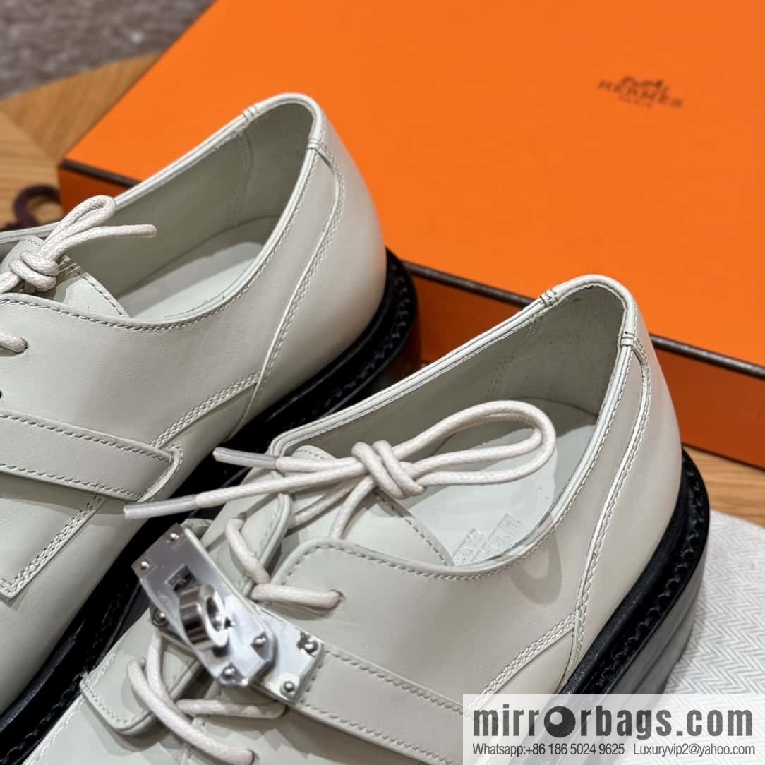 HERMES 252 First Platform Oxford Shoes, Clay Beige/Clay beige/Calfskin