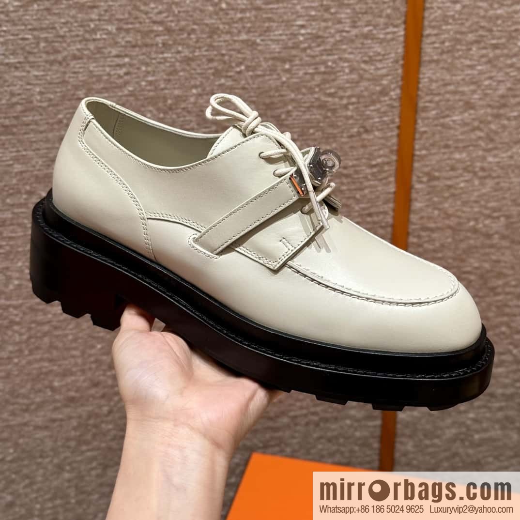 HERMES 252 First Platform Oxford Shoes, Clay Beige/Clay beige/Calfskin