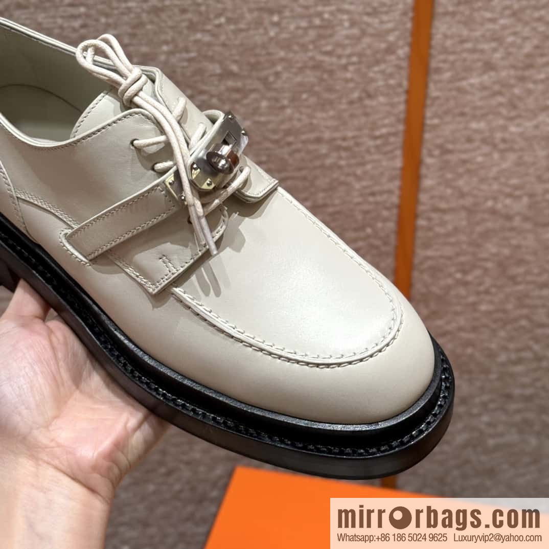 HERMES 252 First Platform Oxford Shoes, Clay Beige/Clay beige/Calfskin