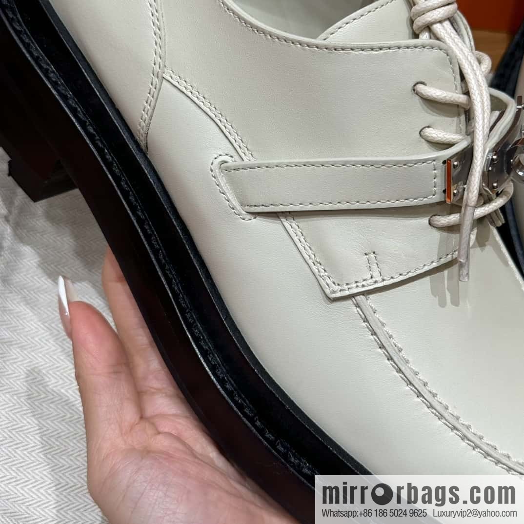 HERMES 252 First Platform Oxford Shoes, Clay Beige/Clay beige/Calfskin