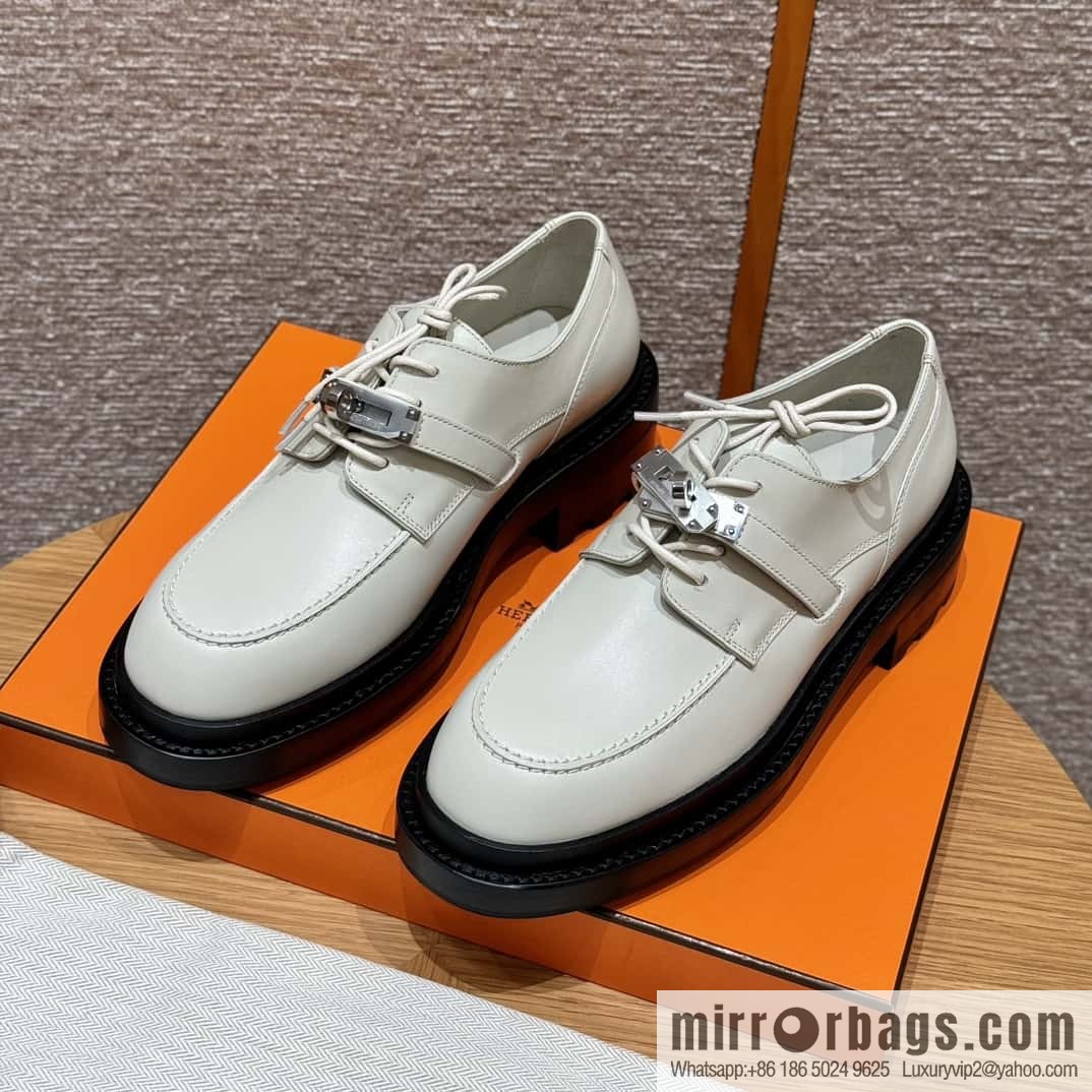 HERMES 252 First Platform Oxford Shoes, Clay Beige/Clay beige/Calfskin