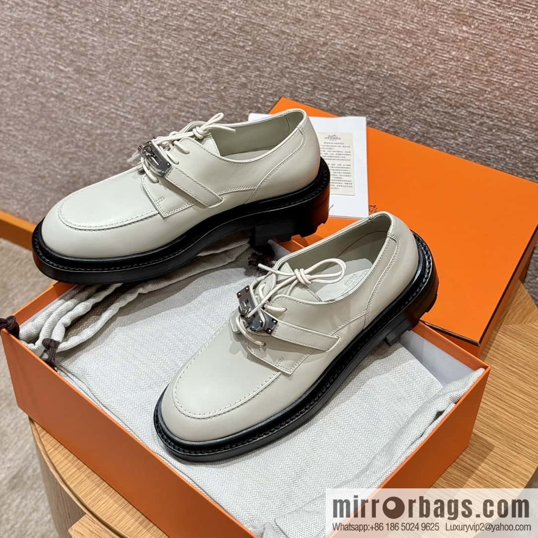 HERMES 252 First Platform Oxford Shoes, Clay Beige/Clay beige/Calfskin
