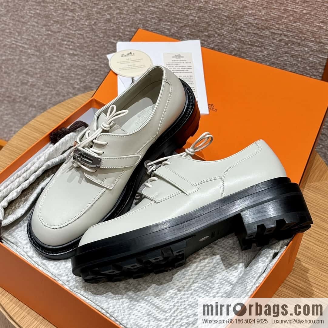 HERMES 252 First Platform Oxford Shoes, Clay Beige/Clay beige/Calfskin