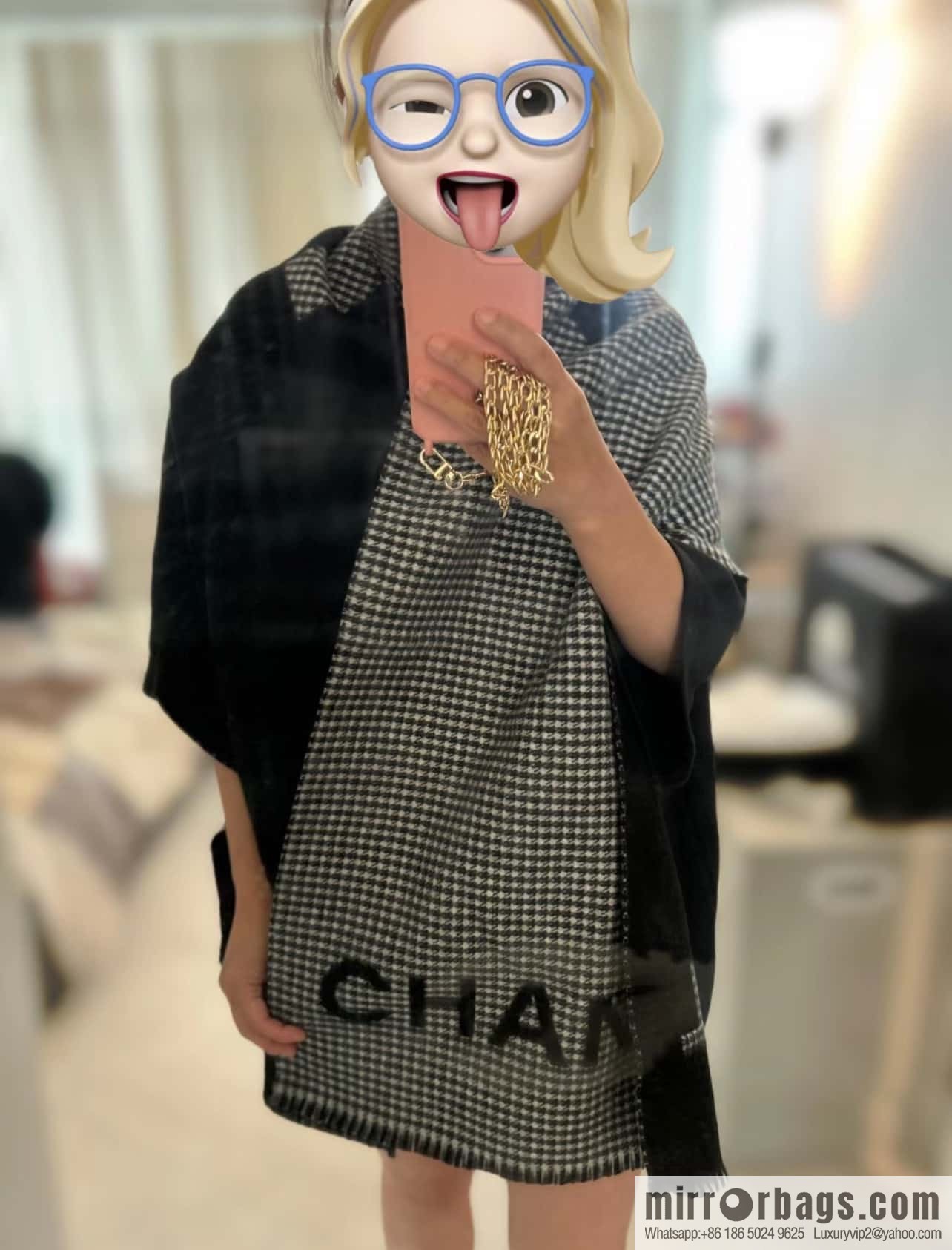 𝐂𝐇𝐀𝐍𝐄𝐋｜𝟐𝟑𝐛 thousand bird grid color matching double-sided cashmere scarf ▪️ black