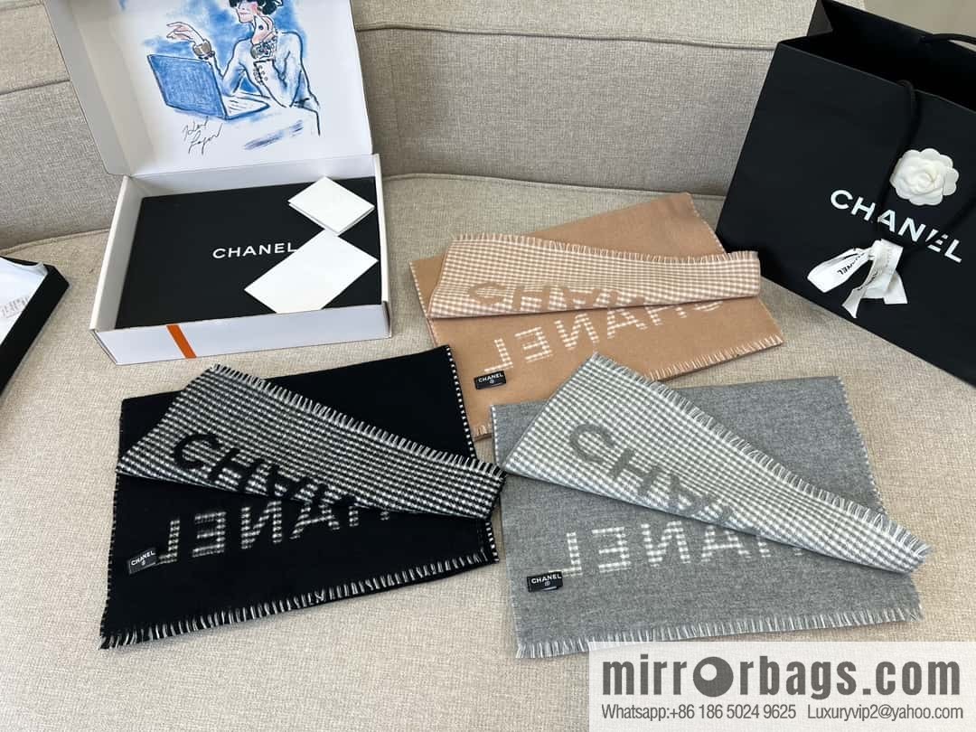 𝐂𝐇𝐀𝐍𝐄𝐋｜𝟐𝟑𝐛 thousand bird grid color matching double-sided cashmere scarf ▪️ gray