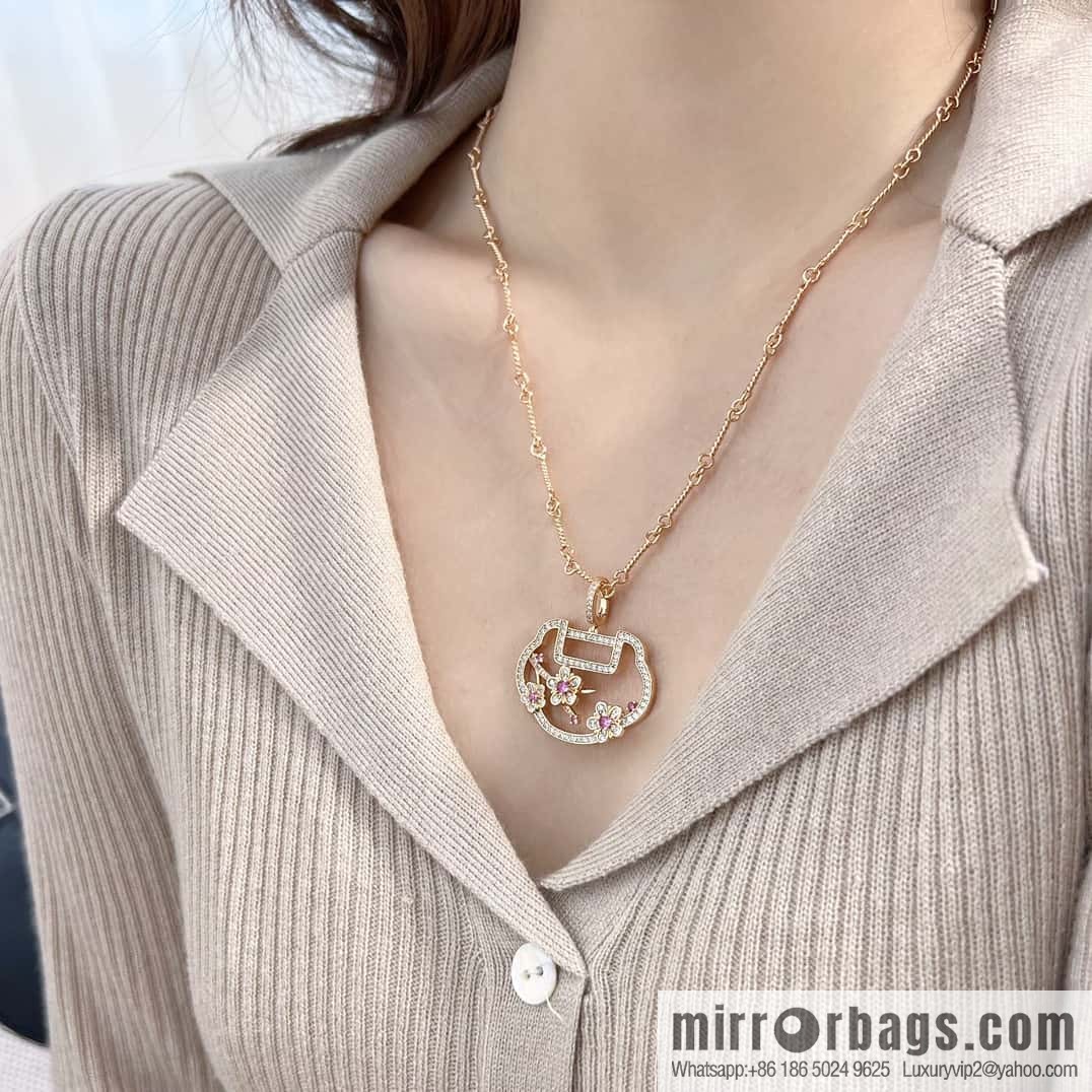 ❗️New ❗️ ☀️ Original ☀️ Qeelin Kirin Yu Yi Flower Moon Ruyi Cherry Blossom 🌸 Necklace ☀️