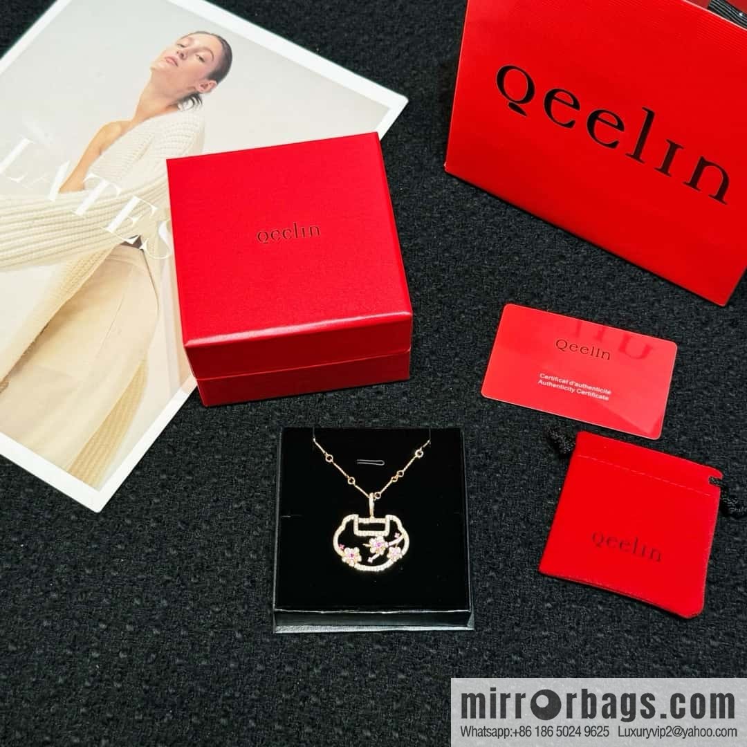 ❗️New ❗️ ☀️ Original ☀️ Qeelin Kirin Yu Yi Flower Moon Ruyi Cherry Blossom 🌸 Necklace ☀️