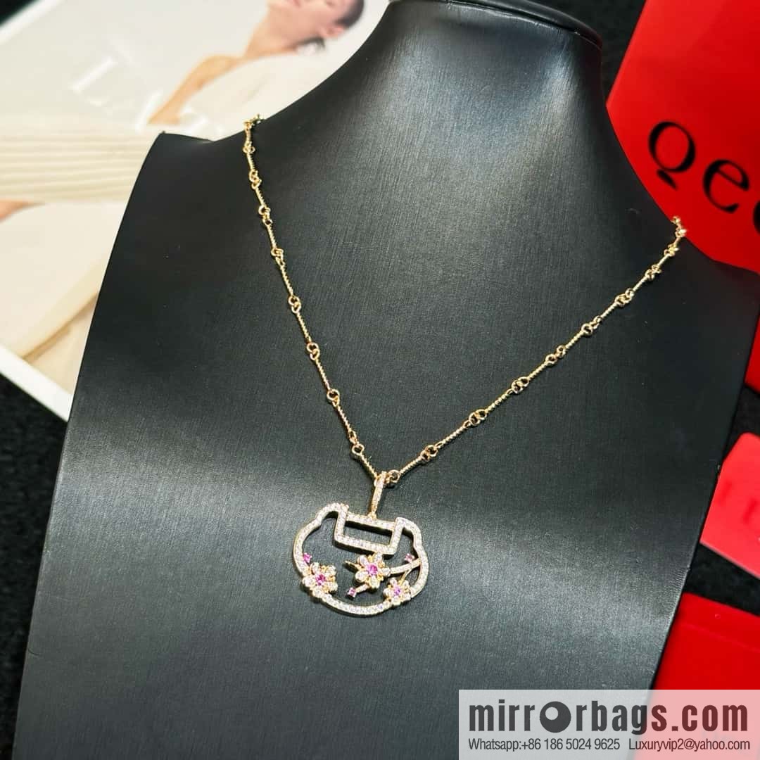 ❗️New ❗️ ☀️ Original ☀️ Qeelin Kirin Yu Yi Flower Moon Ruyi Cherry Blossom 🌸 Necklace ☀️