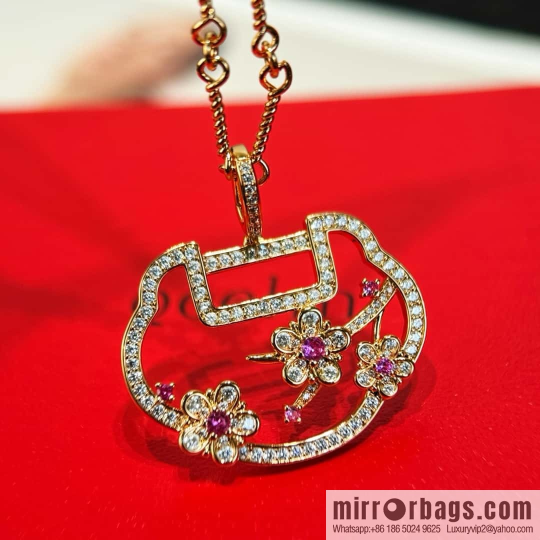 ❗️New ❗️ ☀️ Original ☀️ Qeelin Kirin Yu Yi Flower Moon Ruyi Cherry Blossom 🌸 Necklace ☀️