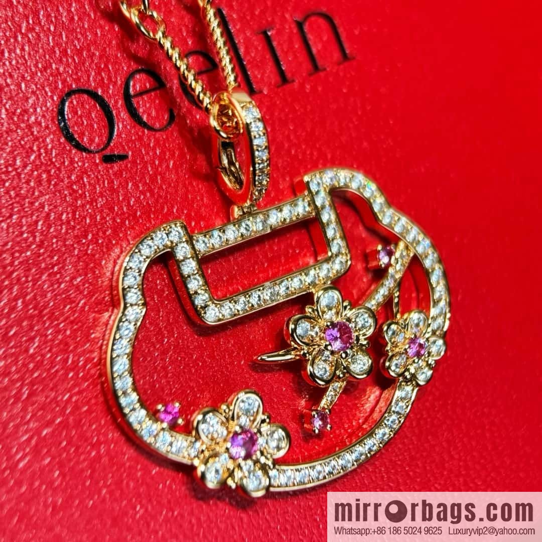 ❗️New ❗️ ☀️ Original ☀️ Qeelin Kirin Yu Yi Flower Moon Ruyi Cherry Blossom 🌸 Necklace ☀️