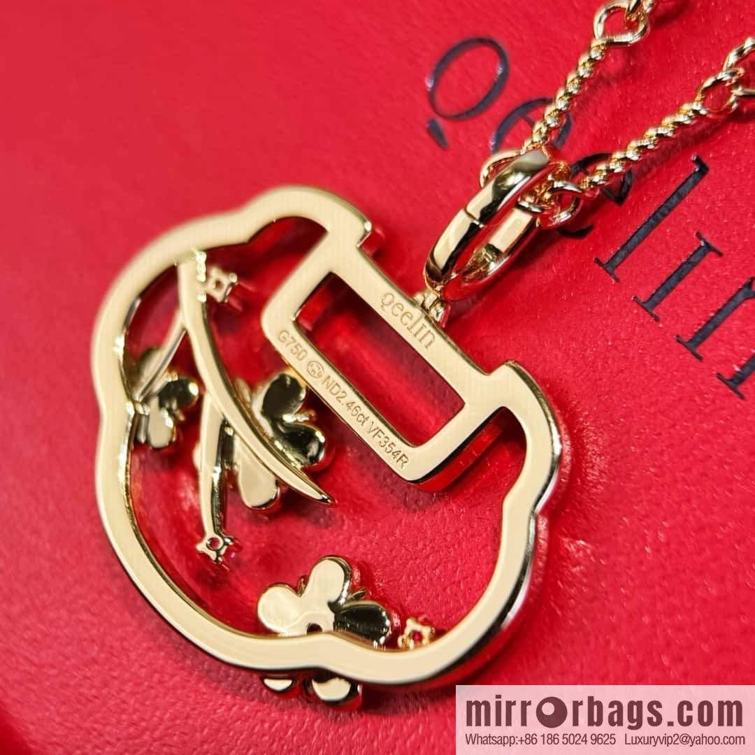 ❗️New ❗️ ☀️ Original ☀️ Qeelin Kirin Yu Yi Flower Moon Ruyi Cherry Blossom 🌸 Necklace ☀️