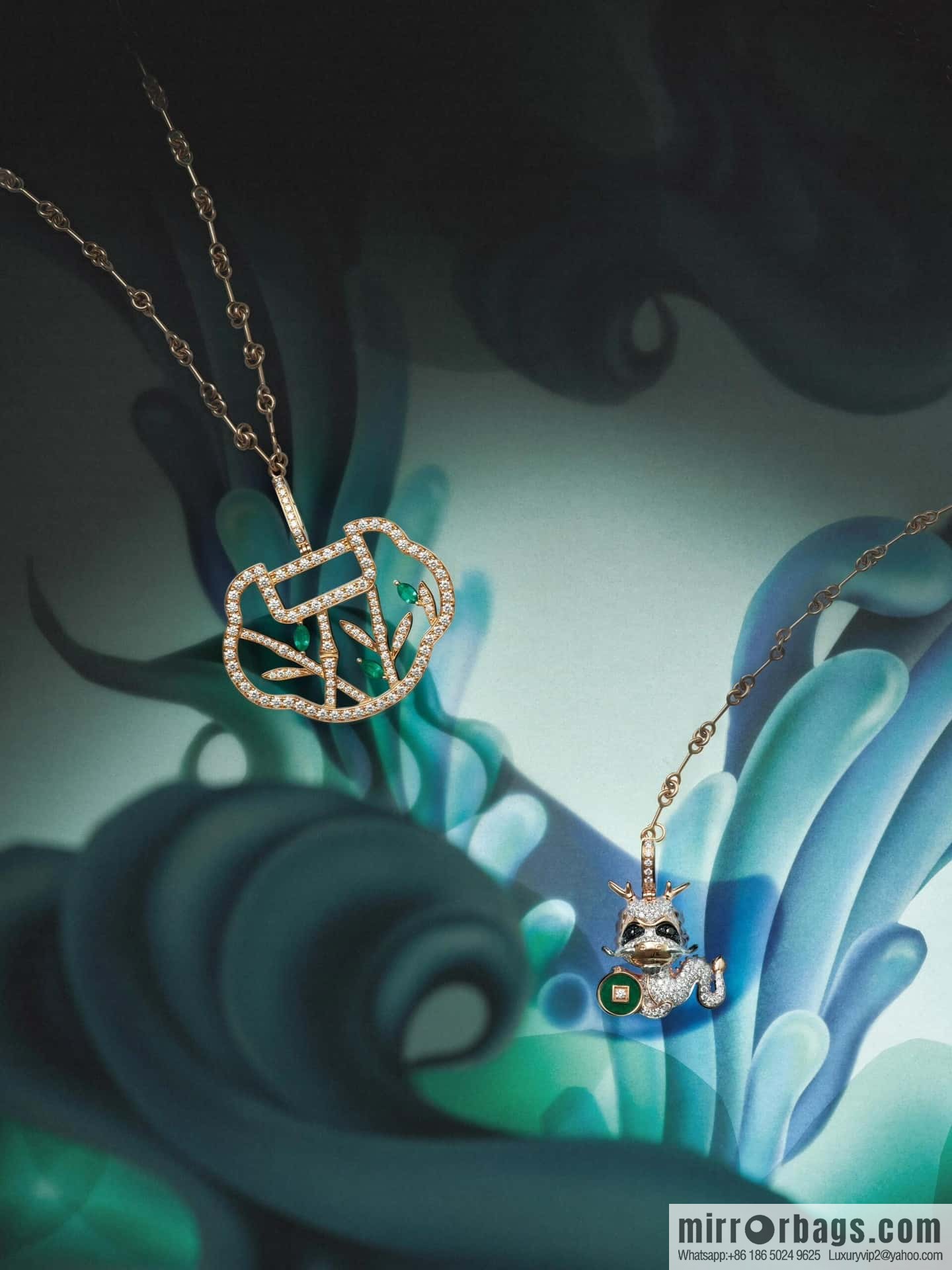 ❗️New ❗️ ☀️ Qeelin Yu Yi Flower Moon Ruyi Bamboo Necklace ☀️