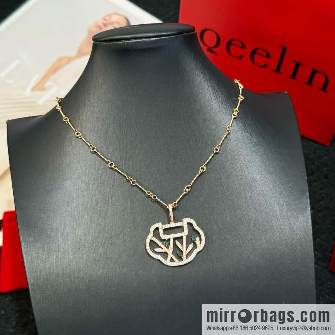 ❗️New ❗️ ☀️ Qeelin Yu Yi Flower Moon Ruyi Bamboo Necklace ☀️