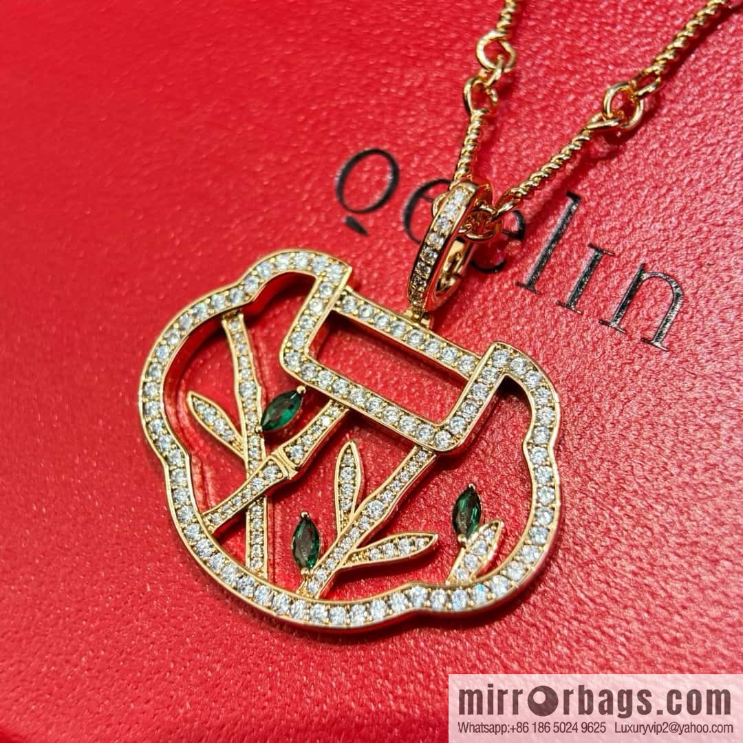 ❗️New ❗️ ☀️ Qeelin Yu Yi Flower Moon Ruyi Bamboo Necklace ☀️