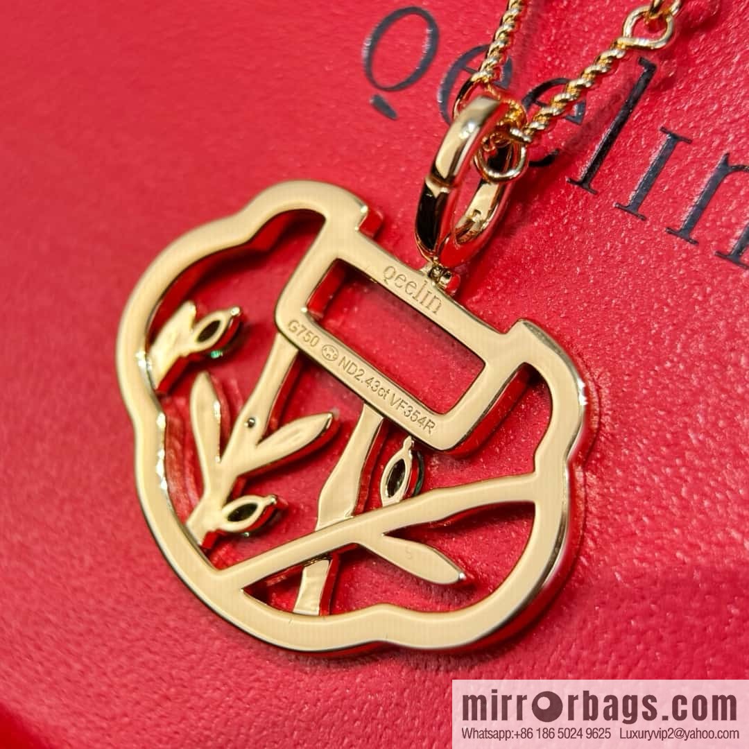 ❗️New ❗️ ☀️ Qeelin Yu Yi Flower Moon Ruyi Bamboo Necklace ☀️