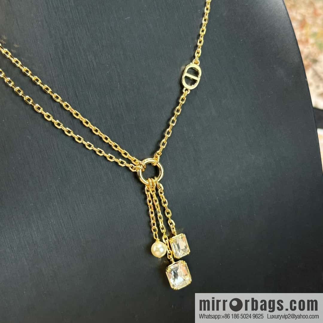 New ☑️ DIOR fringed pearl square diamond necklace