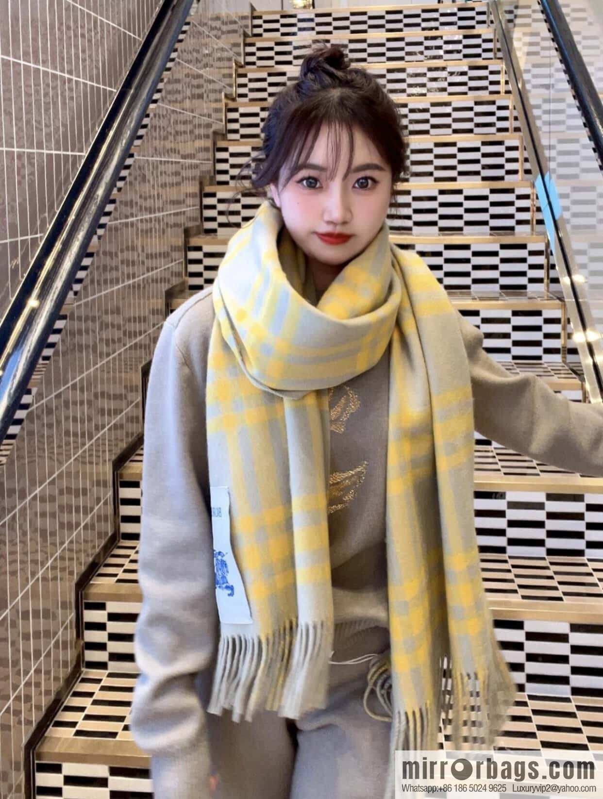 Bur ✓ Double-Sided Plaid Cashmere Scarf