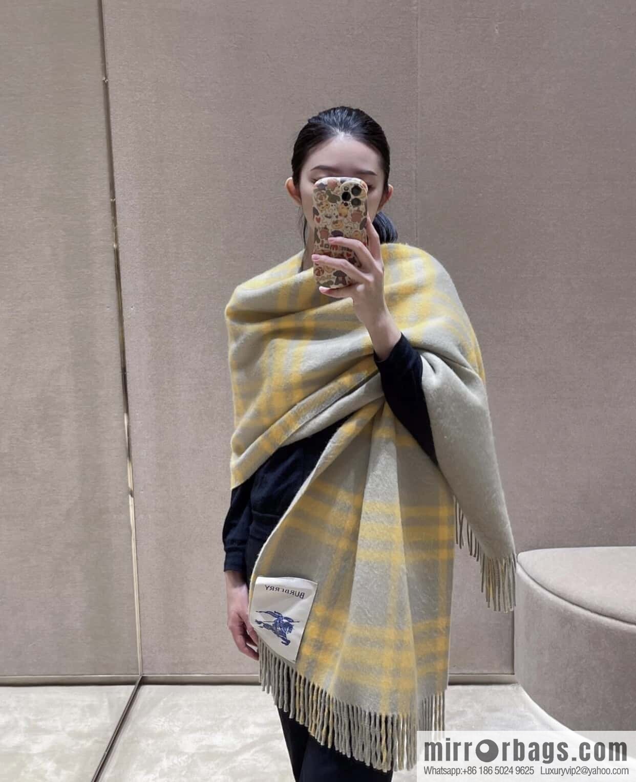 Bur ✓ Double-Sided Plaid Cashmere Scarf