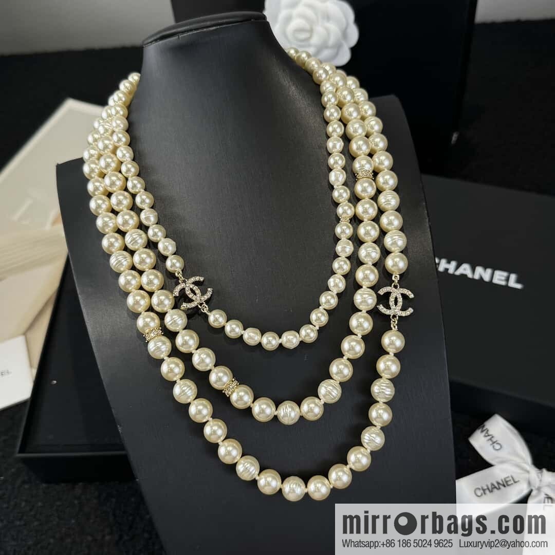 ❗️New ❗️☀️ New ☑️ Chanel Double C Three-layer Pearl Necklace Sweater Chain ☀️