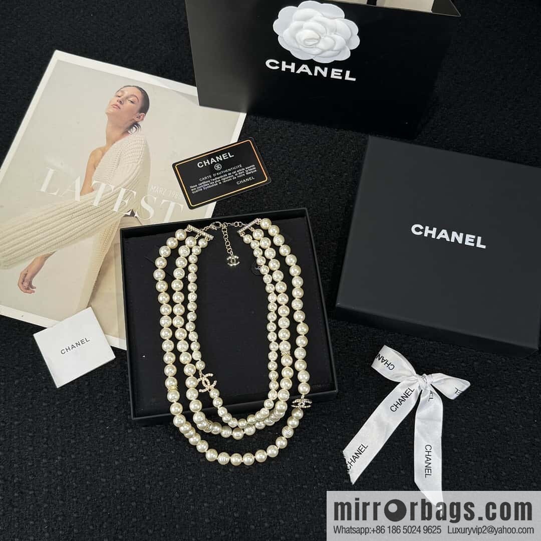 ❗️New ❗️☀️ New ☑️ Chanel Double C Three-layer Pearl Necklace Sweater Chain ☀️