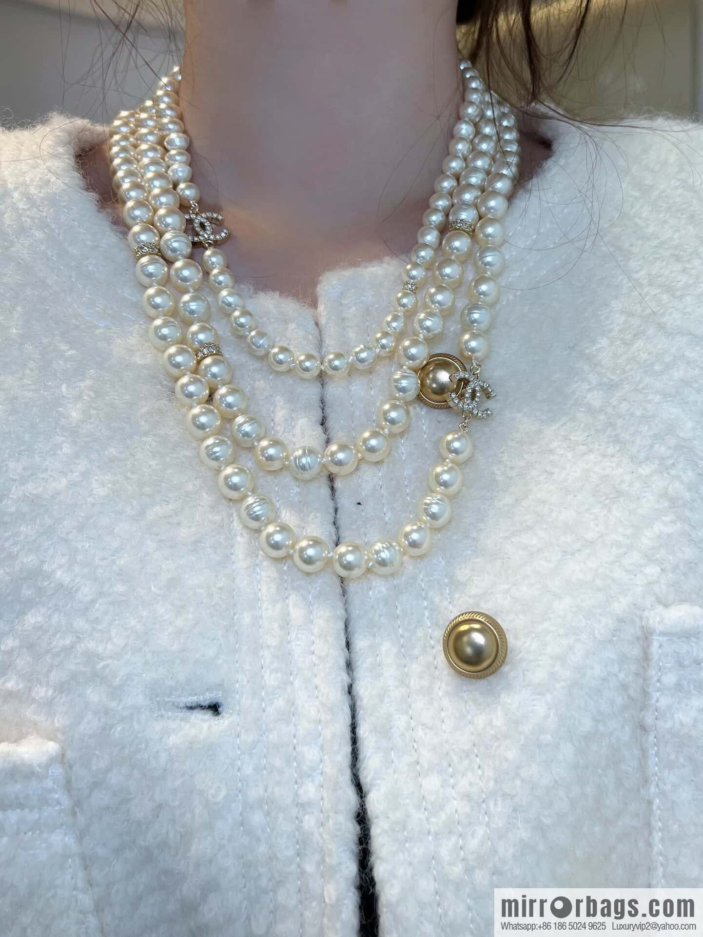 ❗️New ❗️☀️ New ☑️ Chanel Double C Three-layer Pearl Necklace Sweater Chain ☀️