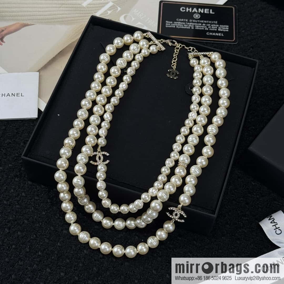 ❗️New ❗️☀️ New ☑️ Chanel Double C Three-layer Pearl Necklace Sweater Chain ☀️