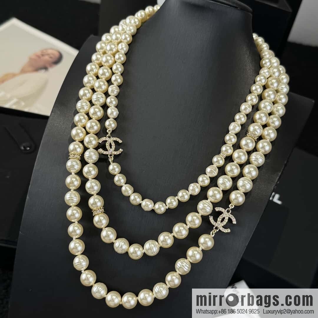 ❗️New ❗️☀️ New ☑️ Chanel Double C Three-layer Pearl Necklace Sweater Chain ☀️